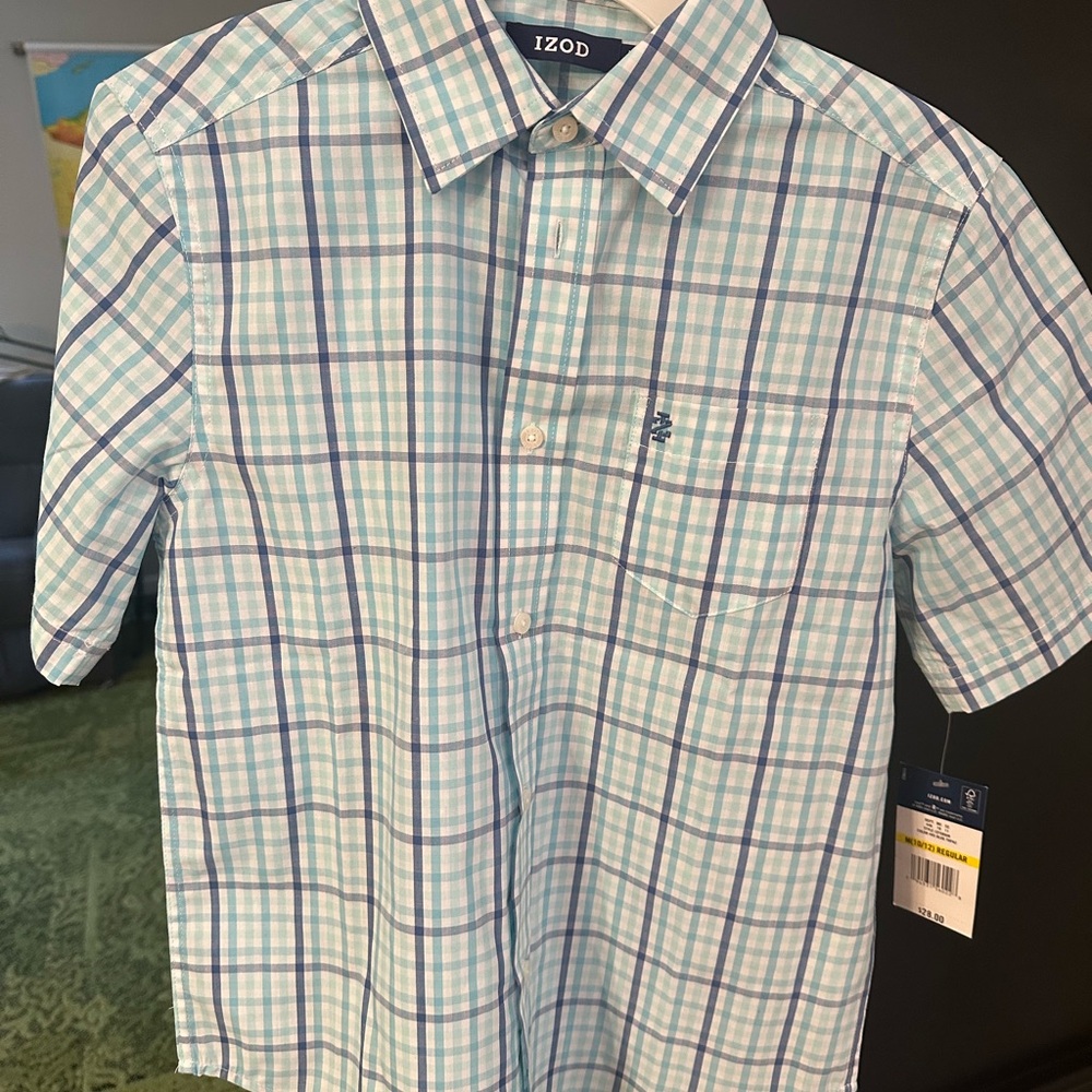 IZOD Blue Plaid Short Sleeve Shirt